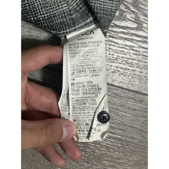 RVCA White/Black Button Up Vesuvio Flannel Shirt Pocket Y2K Casual - Mens Medium - Picture 4 of 8